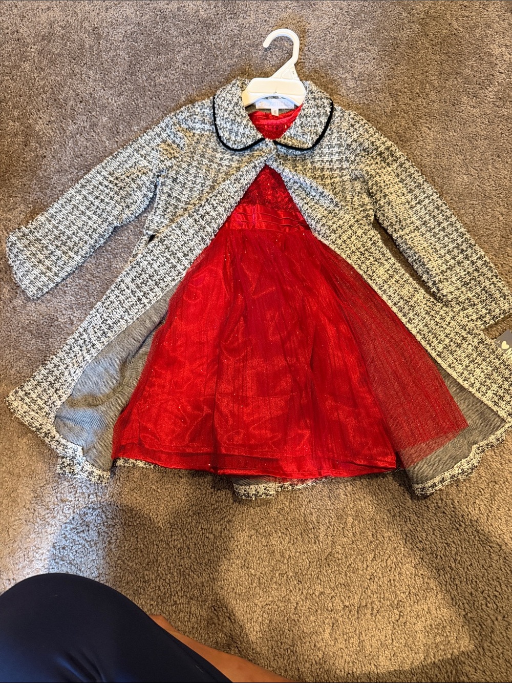 NWT Nannette Kids Black & White Houndstooth Pea Coat with Red Dress Set